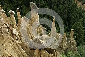 Earth piramides with capstones near Bruneck in Italian Dolomites