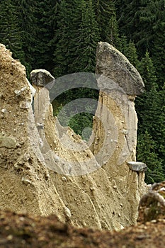 Earth piramides with capstones near Bruneck in Italian Dolomites