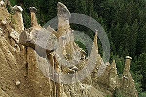 Earth piramides with capstones near Bruneck in Italian Dolomites