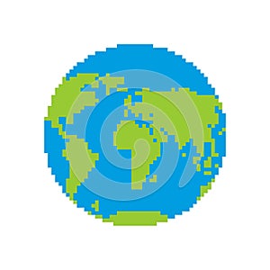 Earth pixel art. Pixelated planet. Vector illustration