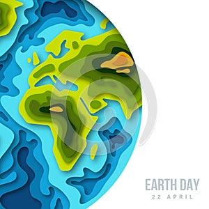 Earth planet, 3d paper cut banner
