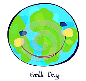 Earth planet celebration day, childlike painting