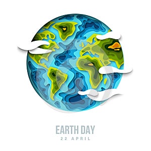 Earth planet with clouds, 3d paper cut design