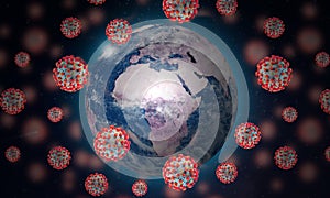 Earth Planet With Covid-19 Virus Particles. Globe Planet Illness and Coronavirus Danger Concept