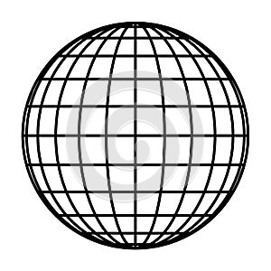 Earth planet globe grid of black thick meridians and parallels, or latitude and longitude. 3D vector illustration