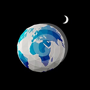 Earth planet - globe in space with moon on background