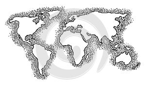 Earth planet globe. Vector black vintage engraving illustration