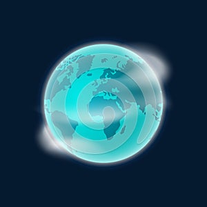 Earth planet globe vector illustration isolated on dark blue background