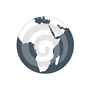 Earth planet globe web and mobile icon in flat design. Africa in globe icon. Stock vector illustration isolated on white