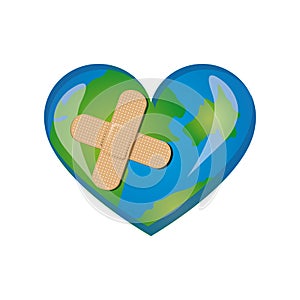 earth planet heart with band aid icon