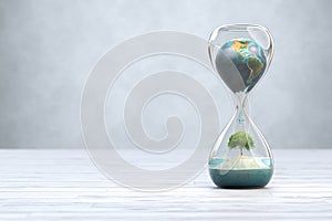 Earth planet in hourglass, Global warming concept