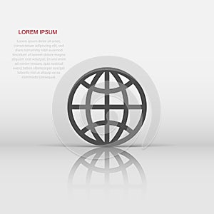 Earth planet icon in flat style. Globe geographic vector illustration on white isolated background. Global communication business