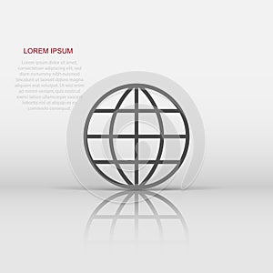 Earth planet icon in flat style. Globe geographic vector illustration on white isolated background. Global communication business