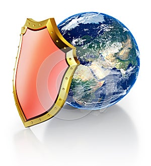 Earth planet protected by the shield