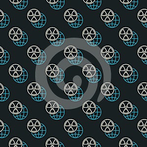 Earth Planet with Radiation sign vector seamless pattern in outline style