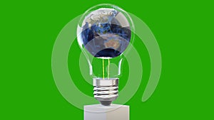 Earth planet revolving inside of a classic lightbulb, loop, Green Screen Chromakey