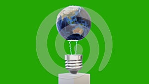 Earth planet revolving on a lightbulb with lightnings, loop, Green Screen Chromakey