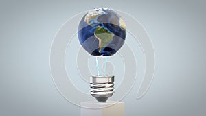 Earth planet revolving on a lightbulb with lightnings, loop, Luma Matte