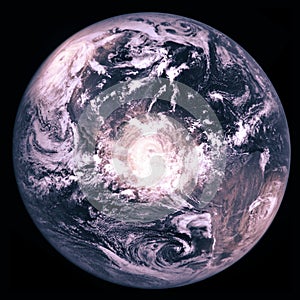 Earth planet with three huge hurricanes, collage