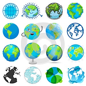 Earth planet vector global world universe and worldwide earthly universal globe emoticon illustration worldly set of