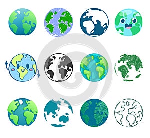 Earth planet vector global world universe and worldwide earthly universal globe illustration worldly set of earthed