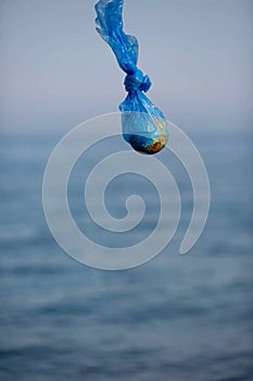 The Earth in a plastic bag. World Environment Day concept.