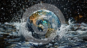 Earth Protects with Mask in Contaminated Waters - 3D Render with NASA Elements