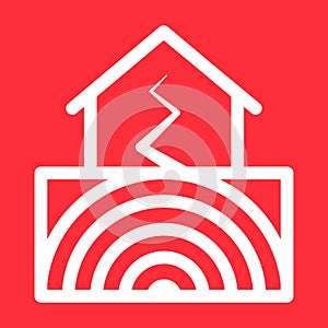 Earth Quake warning sign. Vector design of disaster symbol. Red background.