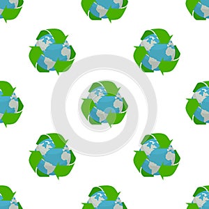 Earth with Recycle Symbol Seamless Pattern