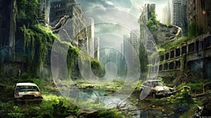 Earth Rejuvenated Oncescorched Land Transformed With Green Life After Apocalyptic Event. Generative AI