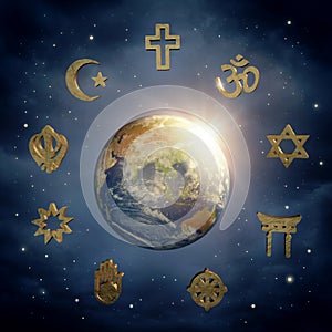 Earth and religious symbols photo