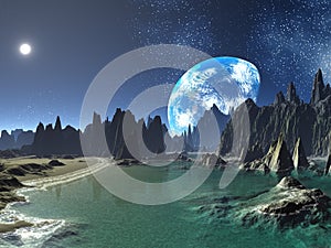 Earth-rise from Alien Shores