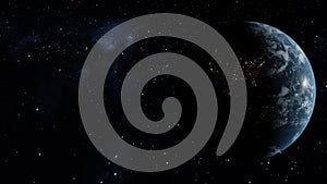 Earth rotating in space with stars and milkway. background concept 4k resolution