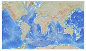 Earth\'s topography represented with high quality topographic data. Mercator projection.