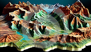 Earth\'s Vibrant Terrain in 3D, Ansel Adams Inspired, Made with Generative AI
