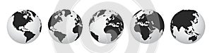 Earth set 3D transparent Globes with World Maps, Earth globe hemispheres with continents - vector