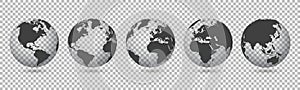 Earth set 3D transparent Globes with World Maps - vector