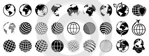 Earth set icons, Globes with World Maps, set Earth globe hemispheres with continents - vector