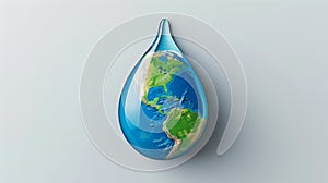 Earth shaped water drop for water conservation concept with ample space for text placement photo