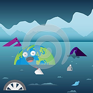 Earth sinking in heavy water pollution