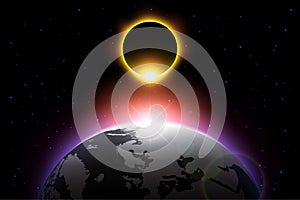 Earth and solar eclipse . Vector .
