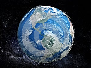 Earth in the space with cloud map. 3D illustration