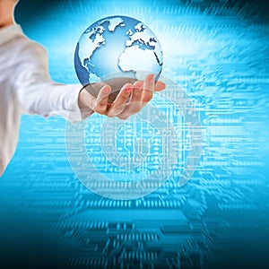 Earth from Space in hands, globe in hands Best Internet Concept of global business from concepts series. 3D illustration