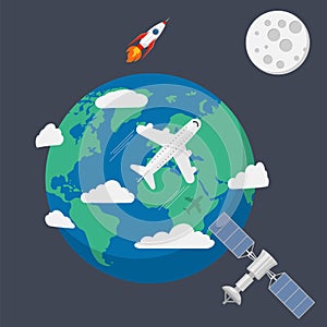 Earth in space isolated on background. Vector illustration