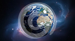 Earth in Space with Nebula Background