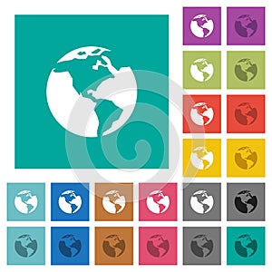 Earth square flat multi colored icons