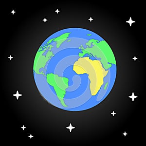Earth and star. Flat design space illustration.