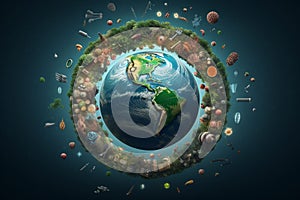 Earth surrounded by diverse healthrelated