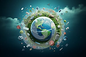 Earth surrounded by diverse healthrelated