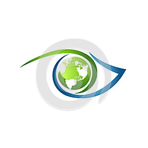 Earth symbol inside eye vector symbol on the white background